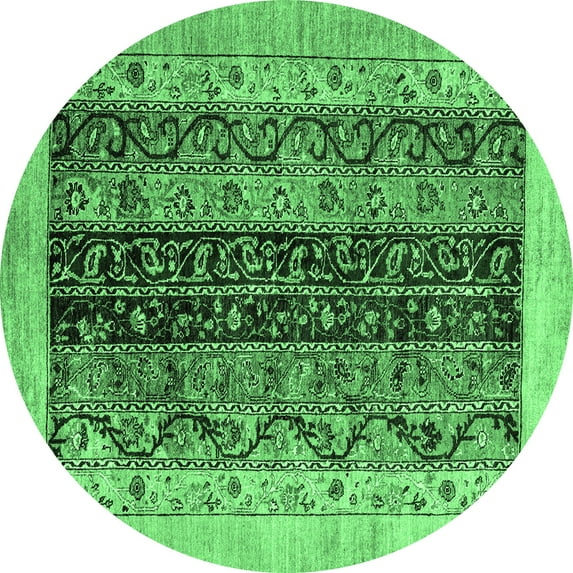 Ahgly Company Indoor Round Oriental Emerald Green Modern Area Rugs, 3' Round