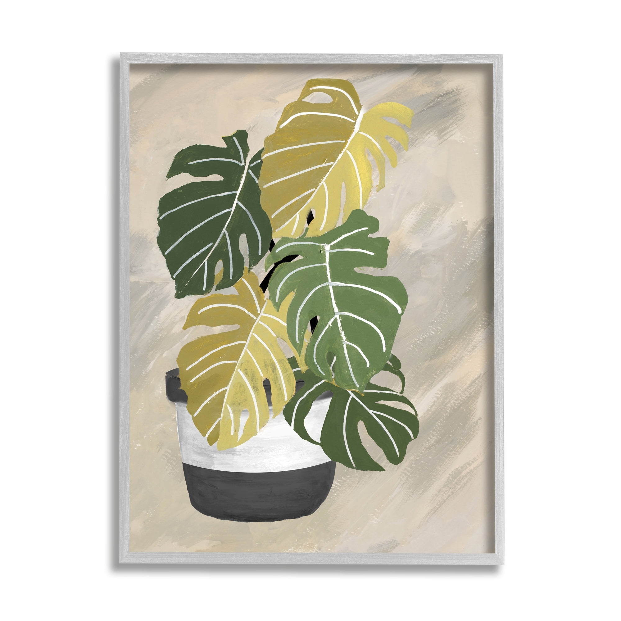 Stupell Industries Monstera Plant Black Stripe Planter Abstract Neutral Background, 16 x 20, Design by Patricia Pinto