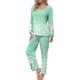 thumbnail image 1 of Puntoco Traje De Manga Larga + Pantalones Con Cuello En V Estampado Informal A La Moda Para Mujer Verde Menta S, 1 of 6