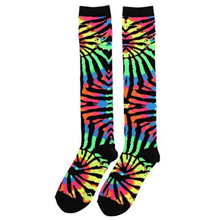 Claire's Women's Tie Dye Look Knee High Socks-Black & Neon-One Size(2Pr)