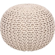 · REDEARTH · Round Pouf Ottoman - Cable Knitted Boho Poof - Home Décor Cord Pouffe Handmade Circular Footrest for Living Room - Bedroom - Kids Bedroom - 100% Cotton Pouf (18x18x14; Ivory)