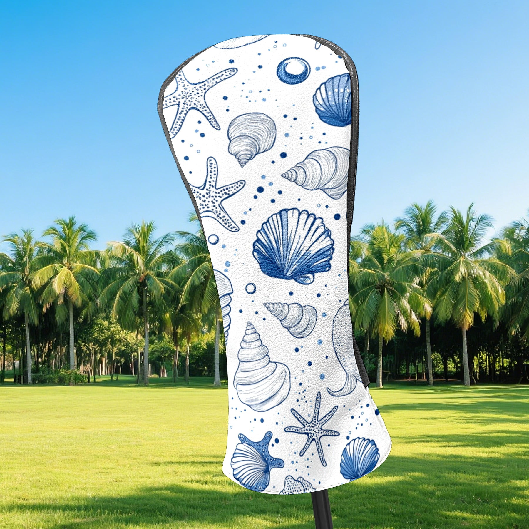 Golf Club Covers PU Leather Waterproof Head Covers for Fairway Woods Hybrids Cute Cartoon Marine Life Unisex Fits Most Brands