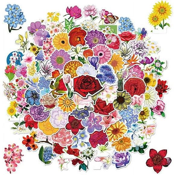 Jinsinto Stickers for Water Bottles,100 Pcs Flower Stickers Set,Waterproof Vinyl Aesthetic Stickers for Kids Teens,for Laptop Skateboard Phone Luggage Stickers for Girls(Floral Style)