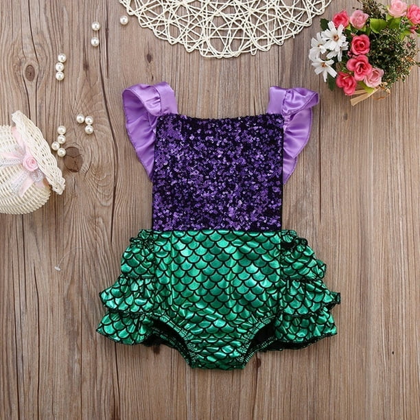 Baby Girl Sequins Little Mermaid Bodysuit Romper Jumpsuit Outfit Sunsuit  Clothes 