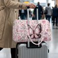 thumbnail image 3 of Garronmavis Pink Butterfly Floral Quilted Duffle Bag for Women, Large Weekender Overnight Travel Carry On Bag with Zipper Pocket & Luggage Sleeve for Gym, 3 of 7
