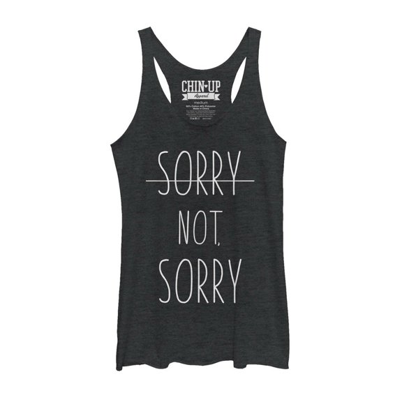 Women's CHIN UP Sorry Not Sorry Line  Racerback Tank Top Black Heather Large
