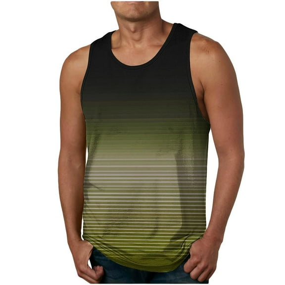 Odbmxy Sleeveless Tank Tops for Men Cotton Mens Clothes Shirts Striped Holiday Regular Leisure Athletic Shirts,Green XXL