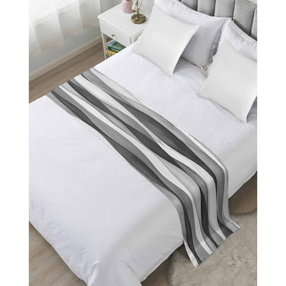 Bed Runner for Twin Size, Gray Stripes Decorative Scarf Throws for Foot of Bed, Vintage Farmhouse Greyish Ripple Pattern Luxury Bedding Protector Slipcover Bedrunners for Hotel/Home, 71 x 20 Inch