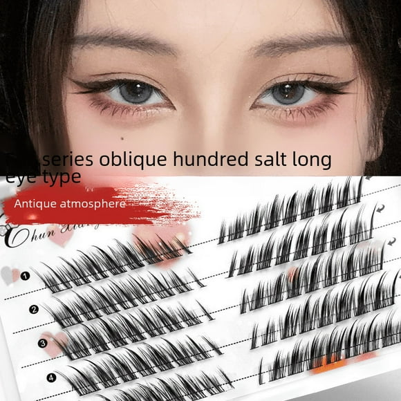 Pestañas postizas oblicuas de la serie Fox de estilo antiguo verde oriental de Pure Lane, pestañas postizas naturales oblicuas con cola de ojo, pestañas largas y lindas con segmentos aleatorios