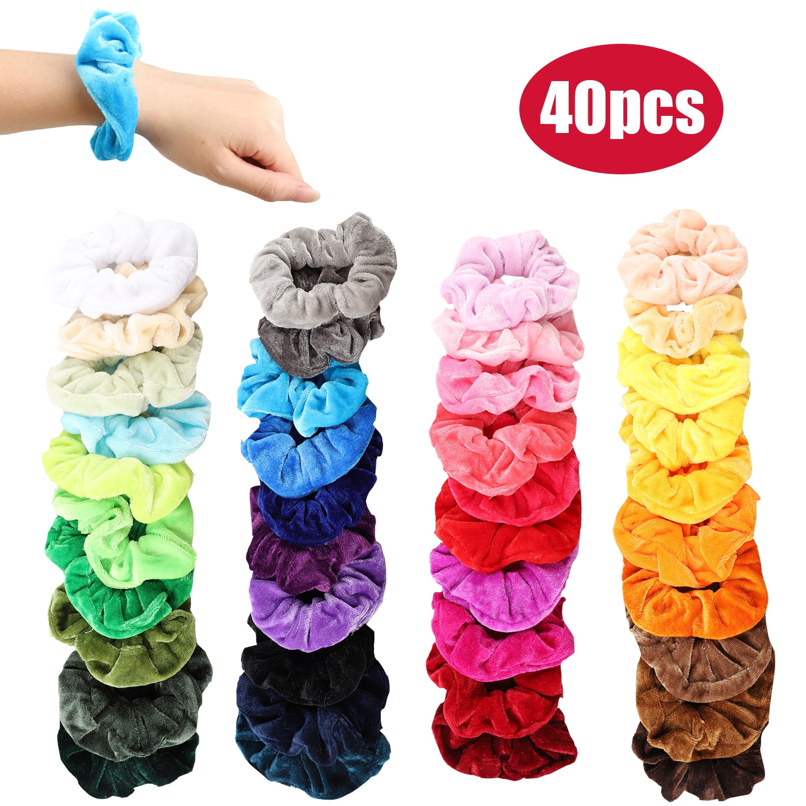40Pcs Colorful Velvet Hair Scrunchies Set Hair Bands, Elastic Hair