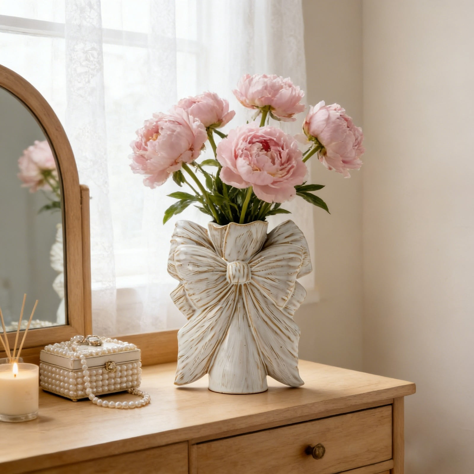 XIANGerQVQ Home Decor Ceramic Vase Ornament Dry Flowers Plants And Pampas For Coffee Or Dining Tables Office Desks Or Shelves