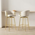 thumbnail image 3 of Modern Bar Stools Set of 2 with 360° Swivel Seat, Velvet Counter Stools with Back and Footrest, Counter Height Barstools for Kitchen Island, Dining Room, Beige, Gold, 3 of 8