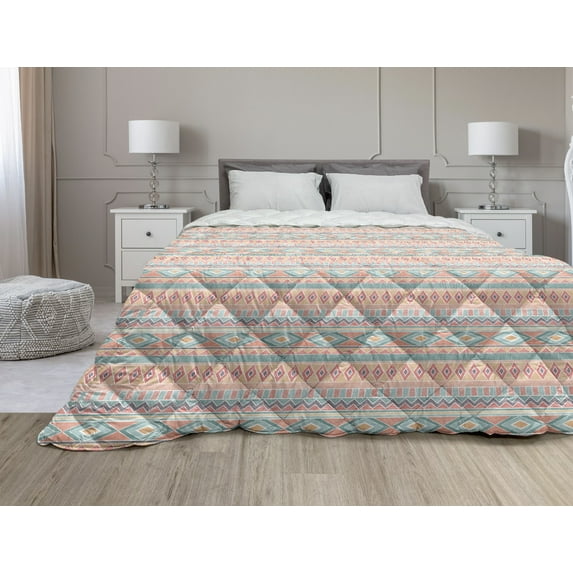 Boho Down Alternative Comforter, Native Pattern with Abstract Dreamcatchers in Earth Tones Print, Microfiber Quilt for All Season, 5 Sizes, Multicolor, by Ambesonne