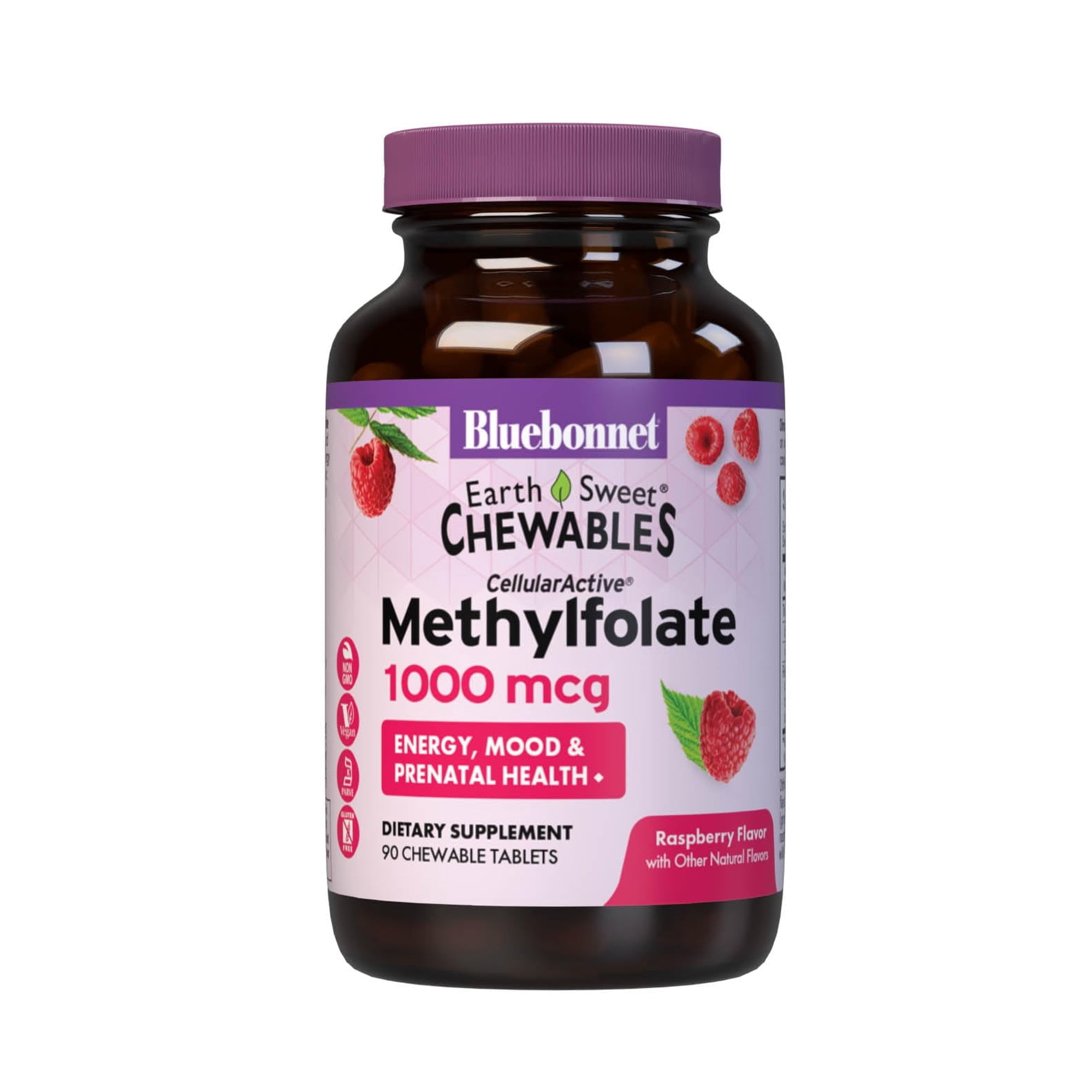 Bluebonnet EarthSweet Methylfolate 1000 mcg Active Coenzyme 5-MTHF, Raspberry, 90 Days