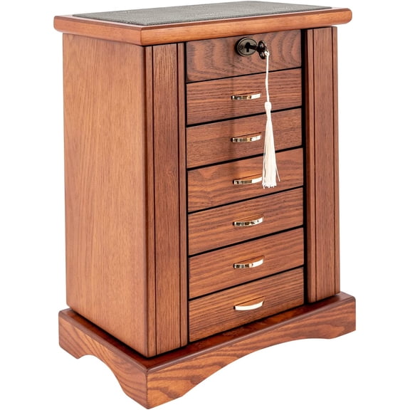 Large Wooden Jewelry Box Organizer for Women 7 Layers 2 Swing-Out Cabinet for Ring Necklace Earring Bracelet Organizer Storage Display Box (Walnut)