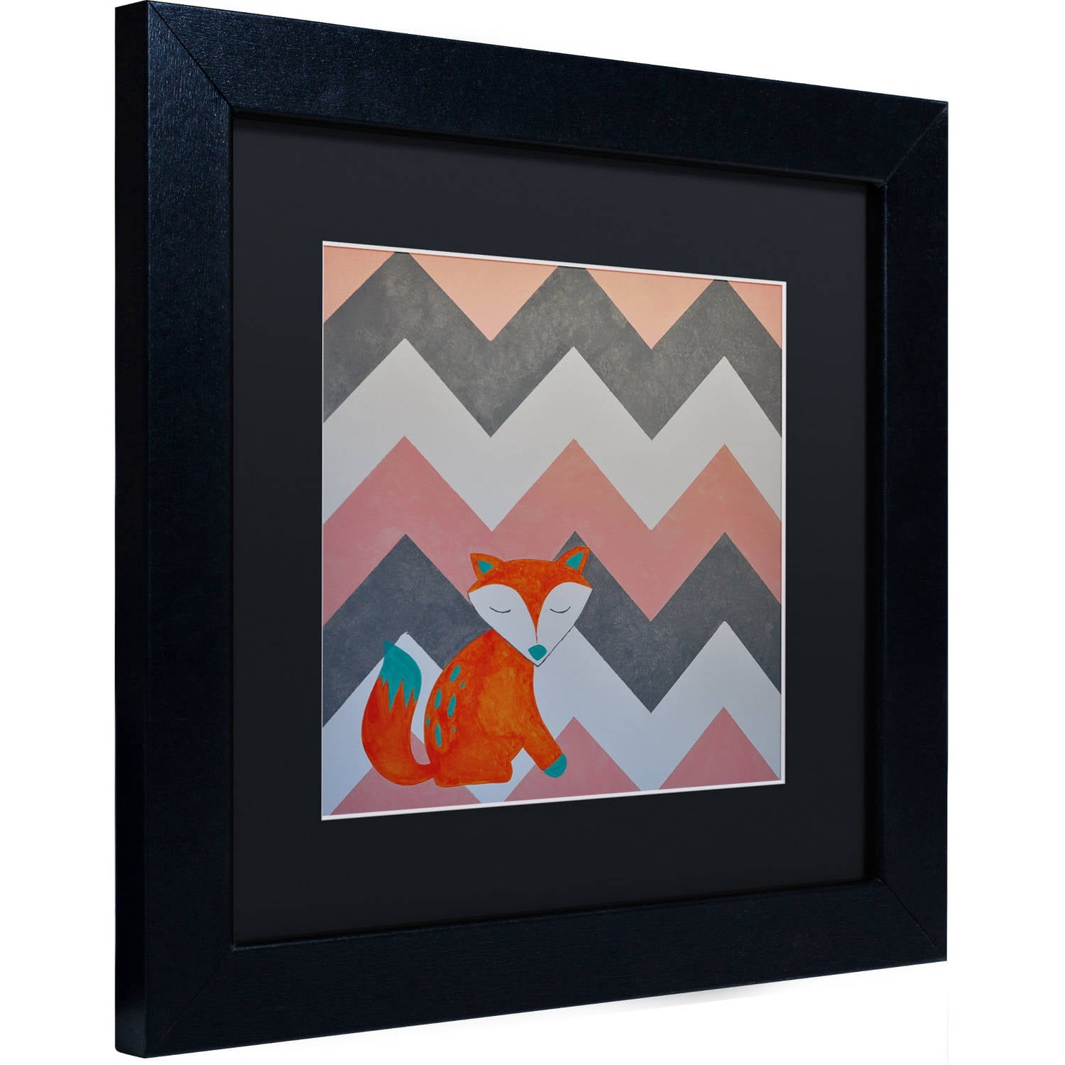 Trademark Fine Art "Fox on Chevron" Canvas Art by Nicole Dietz Black Matte, Black Frame