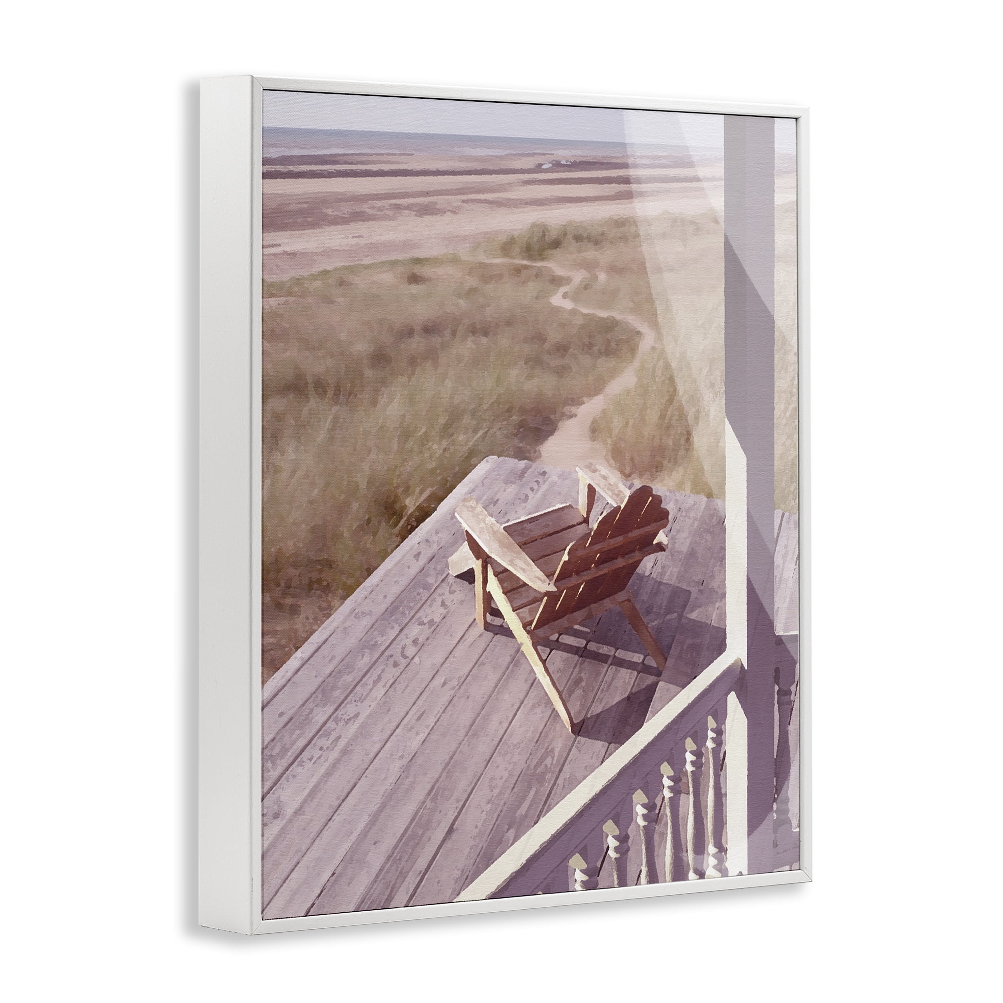 Stupell Industries Hamptons Beach Porch Landscape Painting White Framed Art Print Wall Art, 11 x 14
