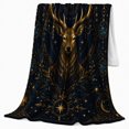 thumbnail image 2 of Antlered Stag Beneath decorative theme And Stars, Soft Flannel Blanket with Celestial Wildlife Illustration Print, Housewarming Gift and Home Decor for Bedroom and Living Room, 2 of 7