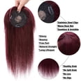 thumbnail image 3 of Benehair 100% Remy Human Hair Extensions Clip In Hairpiece Toupee Topper With Bang Mono Base for Women Density 150% Wine Red 99J#, 3 of 13