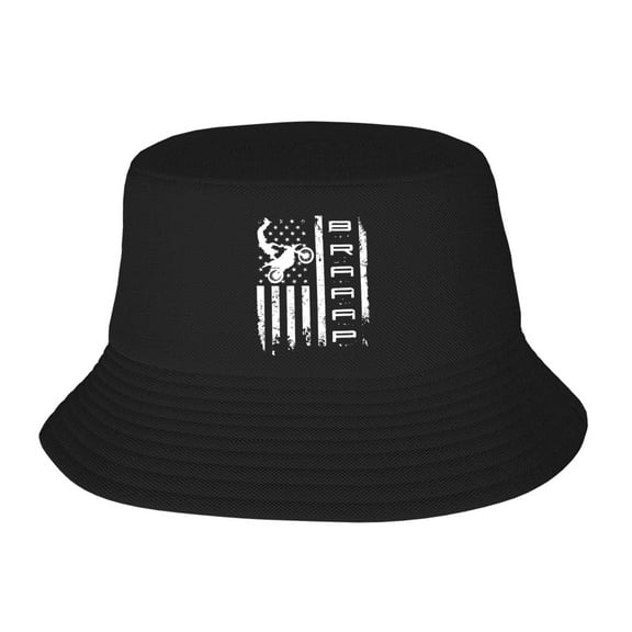 Braaap Motocross Dirt Bike American Flag Bucket Hat For Womens And Mens Outdoor Beach Fisherman Hat Sun Hat