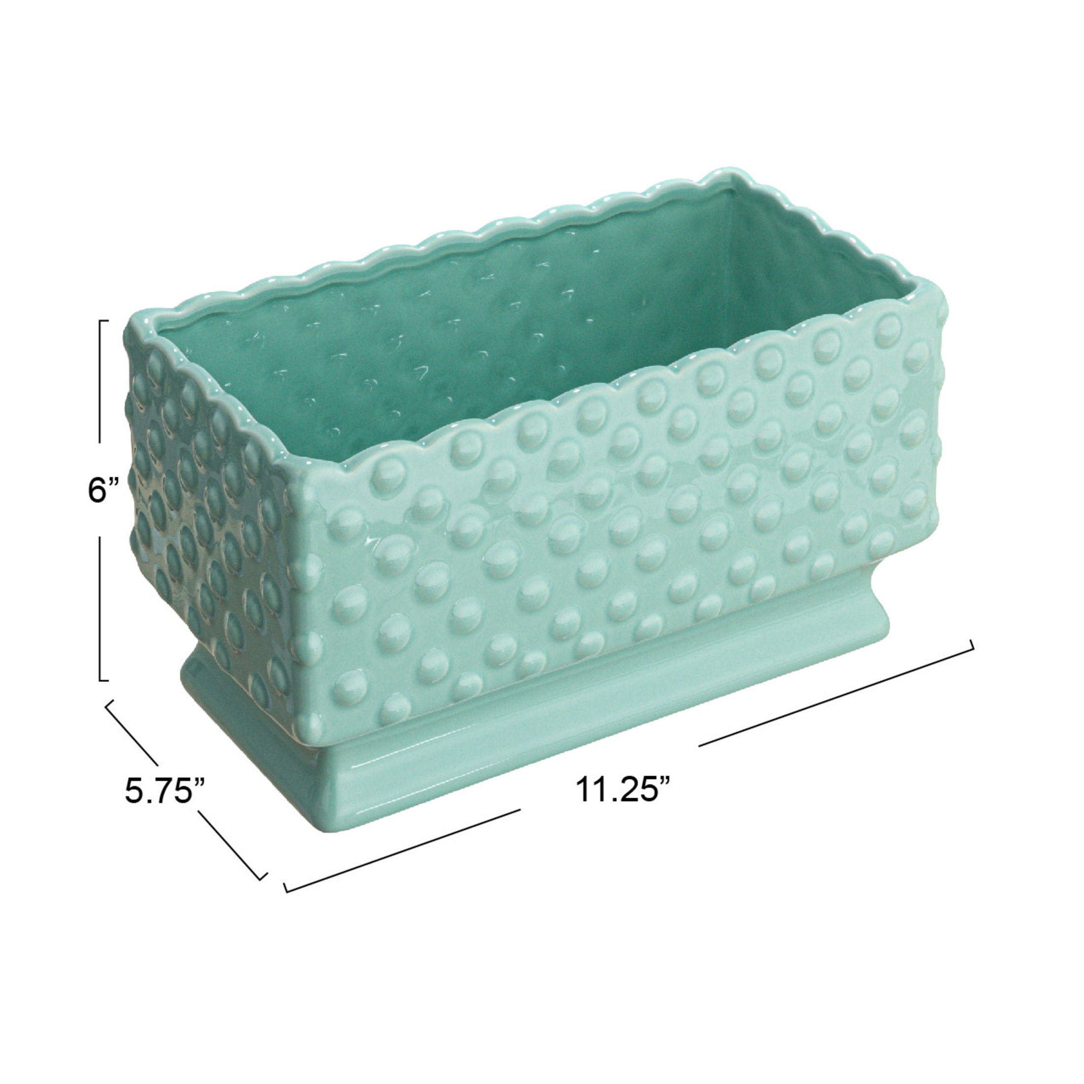 Creative Co-Op Ceramic Hobnail Planter with Scalloped Edge and Polka Dots, Mint