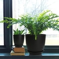 thumbnail image 2 of Lanccona Plastic Planter with Saucers,8/7/6/5.5/5 Inch Flower Pot Indoor Modern Decorative Plastic Pots for Plants with Drainage Hole and Tray for All House Plants, Flowers, and Cactus, Black, 2 of 6