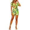 Allegra K Women’s 2 Piece Romper Floral Print Knot Front Puff Sleeve Crop Top with Shorts Set