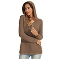 thumbnail image 3 of Hoodies for Women Waffle Knit V Neck Oversized Sweatshirt Button Down Drawstring Hooded Pullover Tops for Fall 2025 Brown S, 3 of 6