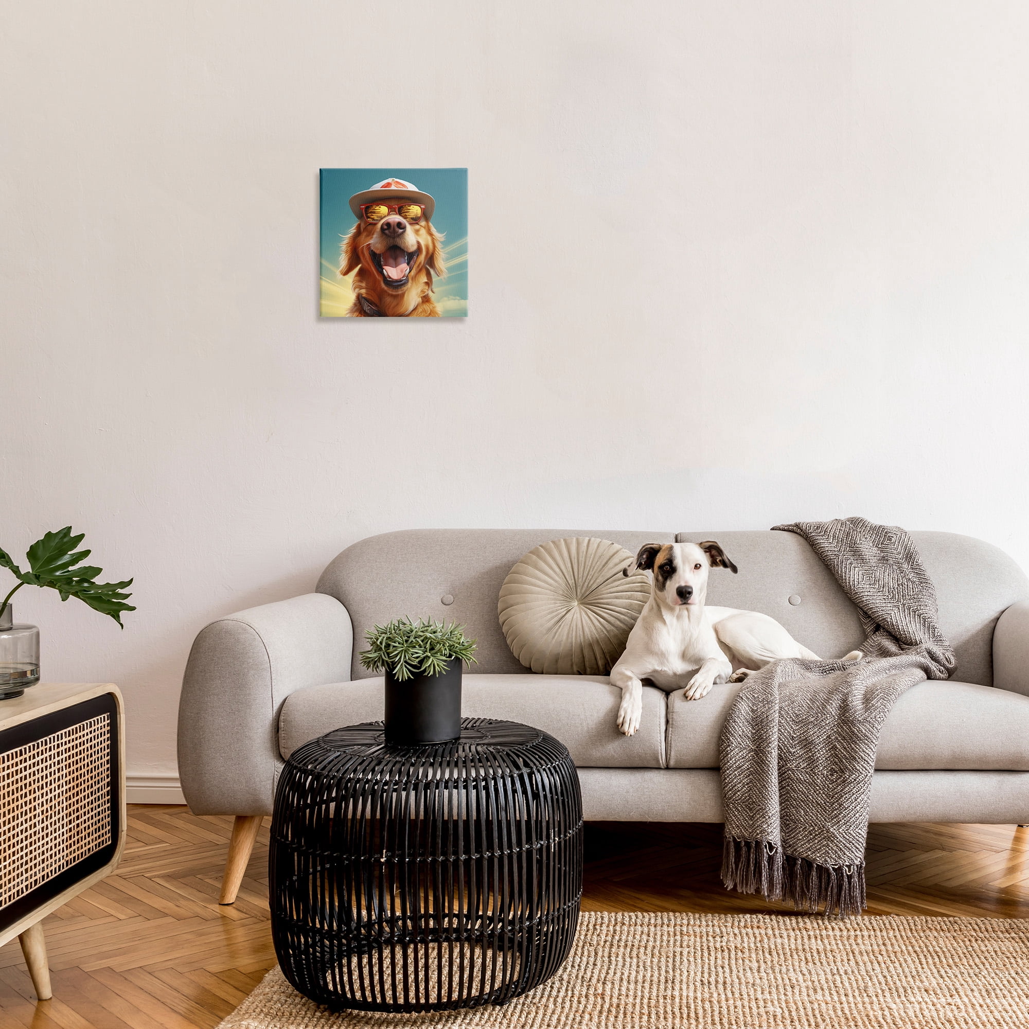 Stupell Industries Happy Sunlit Dog Animals & Insects Painting Gallery Wrapped Canvas Art Print Wall Art, 17 x 17