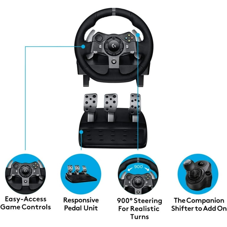  Logitech G920 Driving Force Racing Wheel + Floor Pedals +  Driving Force Shifter + A20 Wireless Gaming Headset Bundle - Xbox X