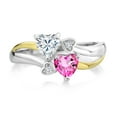 thumbnail image 2 of Gem Stone King 925 Silver and 10K Yellow Gold White Moissanite and Pink Mystic Topaz and White Lab Grown Diamond Ring for Women (1.04 Cttw, Gemstone, Heart Shape 5MM, Size 7), 2 of 5