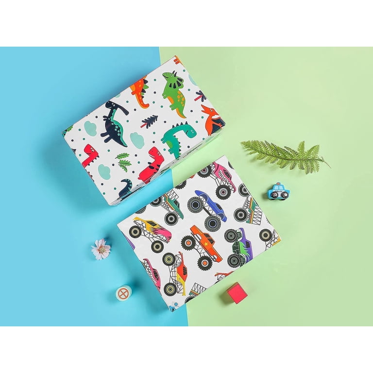 Red Fire Trucks & Police Car Wrapping Paper – 4 Sheets, 20x30 Inches, Blue Background, For Boys Kids Birthday Christmas Gifts 2 thumbnail image