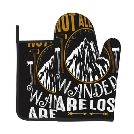 

Tebeau Not All Those Who Wander Are Lost 1 Print Oven Mitts and Pan Racks 2-Piece Set Kitchen Oven Mitts and Pan Racks Heat Resistant 500 °F for Baking and Cooking
