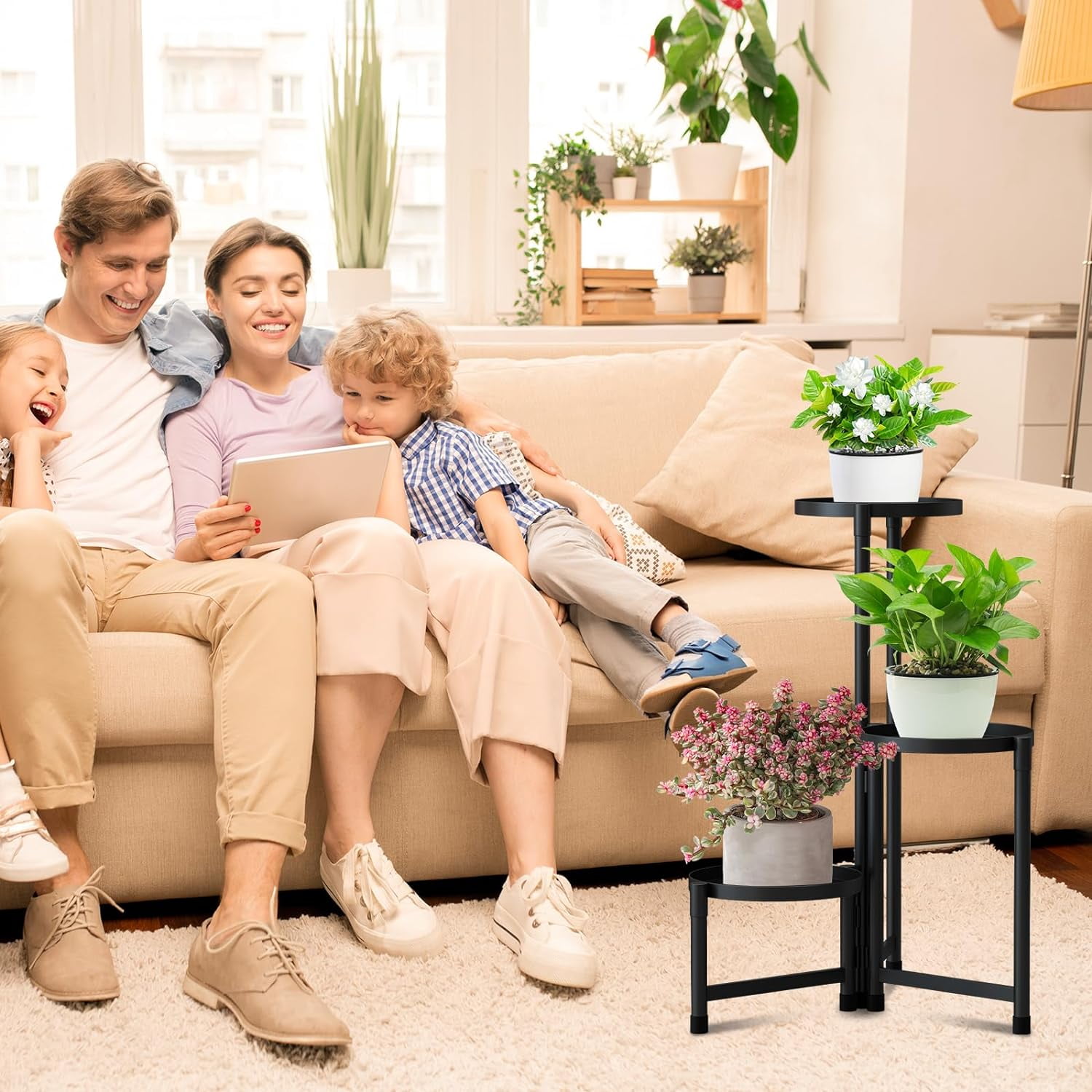 Support Pot De Fleur En Fer, Porte Plante Interieur - Étagère à Fleurs Pour Salon, Balcon, Jardin 72.5x32.5x78.5cm - Jardin