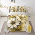 thumbnail image 2 of Manfei Retro Yellow Flower Bedding Comforter Set 7pcs for Girls, Watercolor Floral, Gold Gray Ombre Bed Sheets, Super Cozy Room Decor, 2 of 8