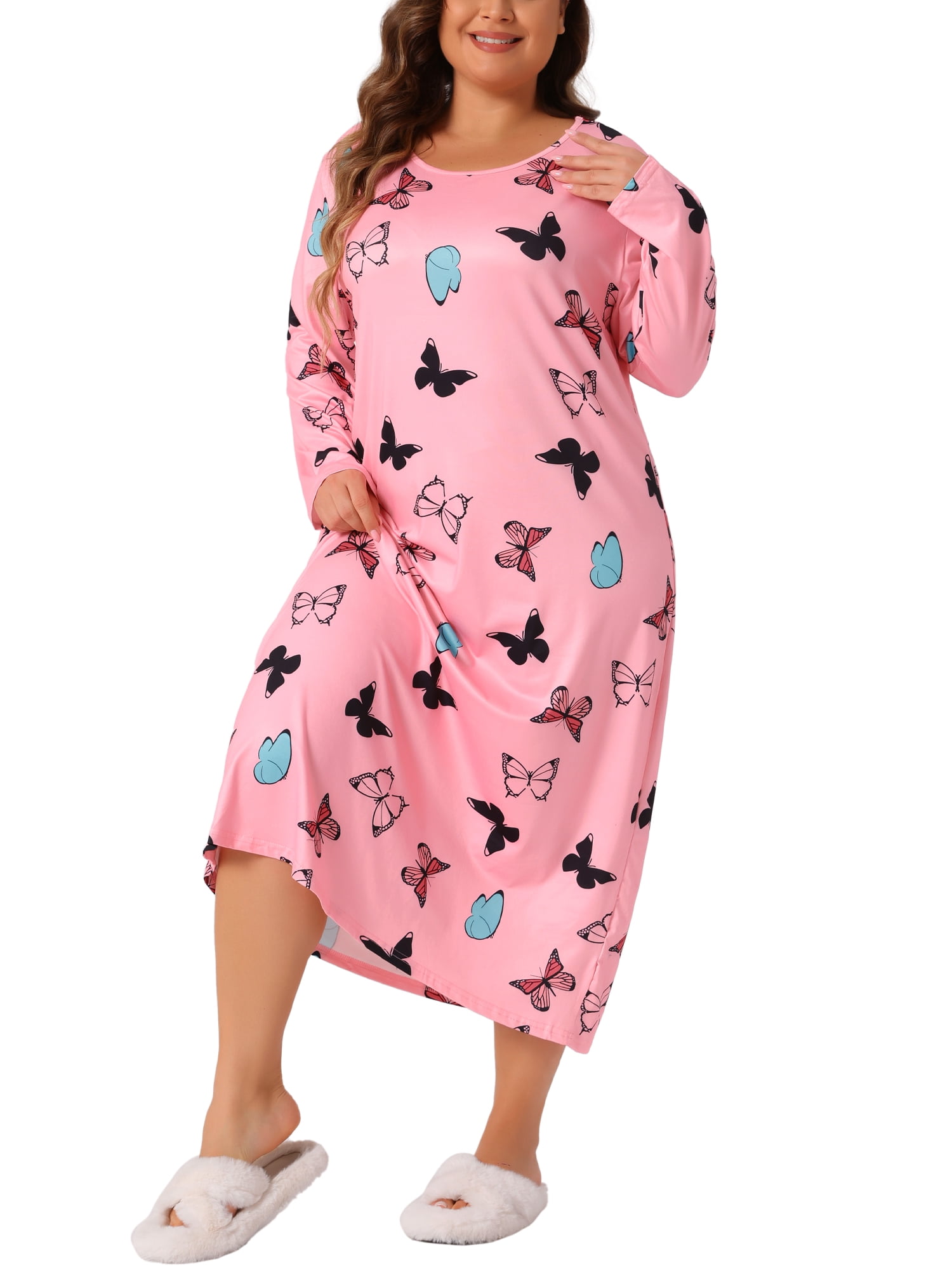 DARING DIVA Women's Plus Size Floral Long Sleeve Casual Nightgowns 4X Pink