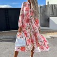 thumbnail image 2 of Holloyiver Women Bandage Fold Long Sleeve Causal Floral Printing Long Dress S-2XL, 2 of 8