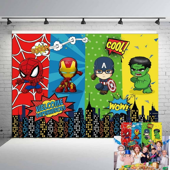 Superhero Avengers Backdrop Banner Party Supplies Poster Movie Theme Background for Photography Kids Birthday Decorations