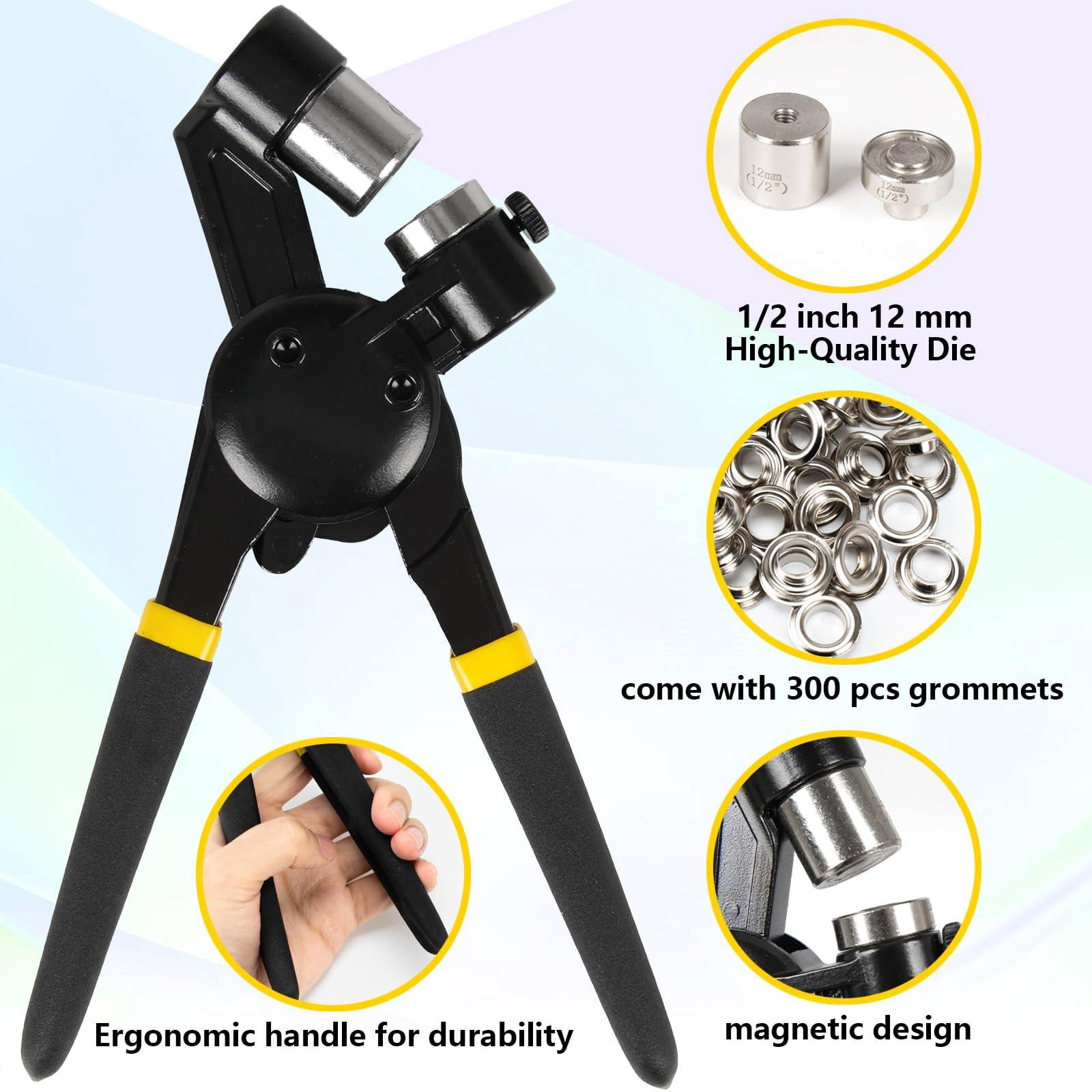Heavy Duty Grommet Tool Kit With 1/2 Inch And 300 Sets Of 12mm Grommets Handheld Manual Eyelet Rivet Press Punch Pliers For Leather Canvas Fabric