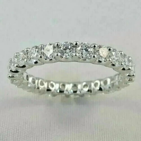 New Jewels 2Ct Round Cut Lab Created Diamond Eternity Wedding Band Ring 14K White Gold Plated
