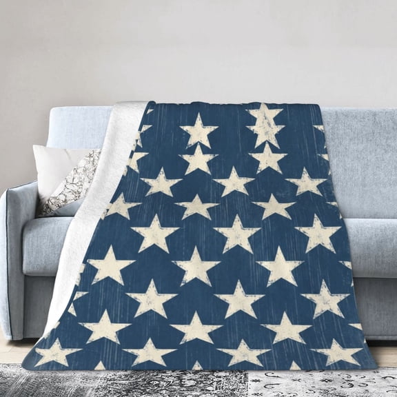 Patriotic Blanket - Soft Flannel USA Flag and Stars Throw, Decorative Accent for 4th of July & Independence Day 50x40