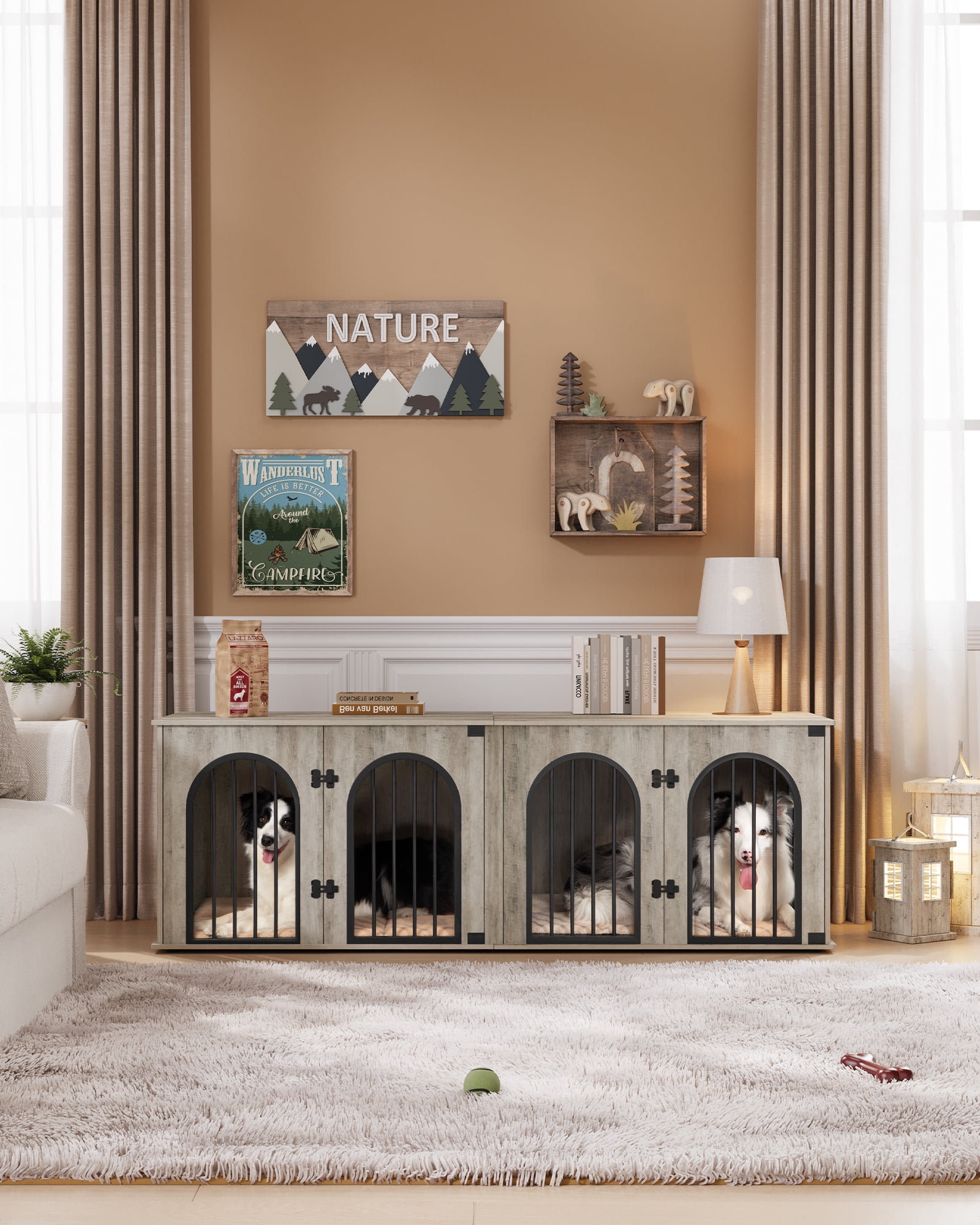 Dog Crate Furniture, 71" Heavy Duty Dog Kennels with Divider, Pads, Side Table, TV Cabinet