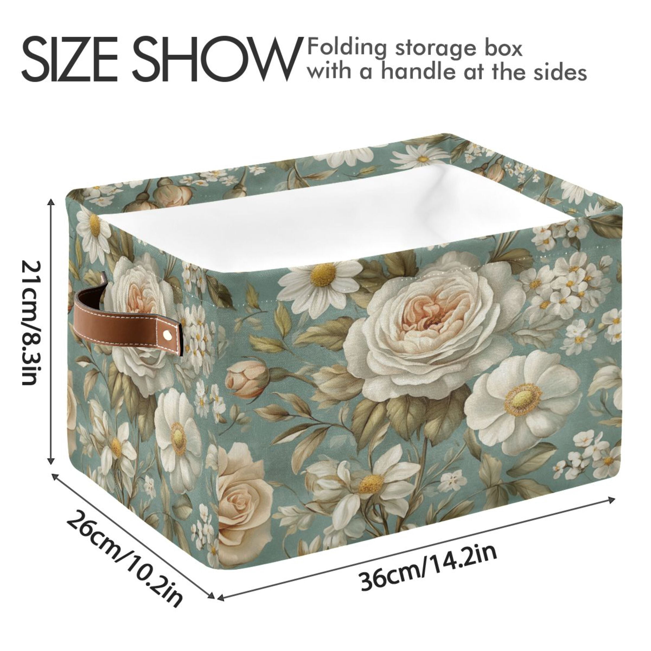 Vintage Floral Pattern Foldable Storage Basket,Canvas Fabric Foldable Storage Bins with Handles Open Home Storage Bins Boxes for Toy Book Shelf Closet Baskets