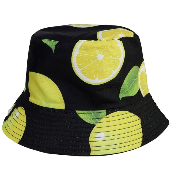 Lemon Women Reversible Bucket Hat Summer Travel Lightweight Foldable Beach Outdoor Hat - Black