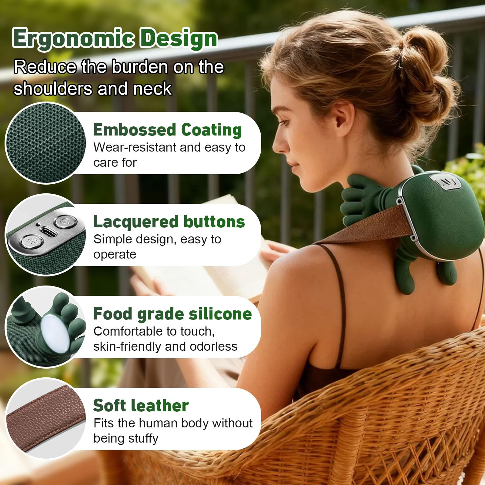 JMLPxx Neck Massager With Heat For Pain Relief Deep Tissue Cordless Neck And Shoulder Massager With Heat And Fingers Bionic Hand Electric Cervical Back Massagers
