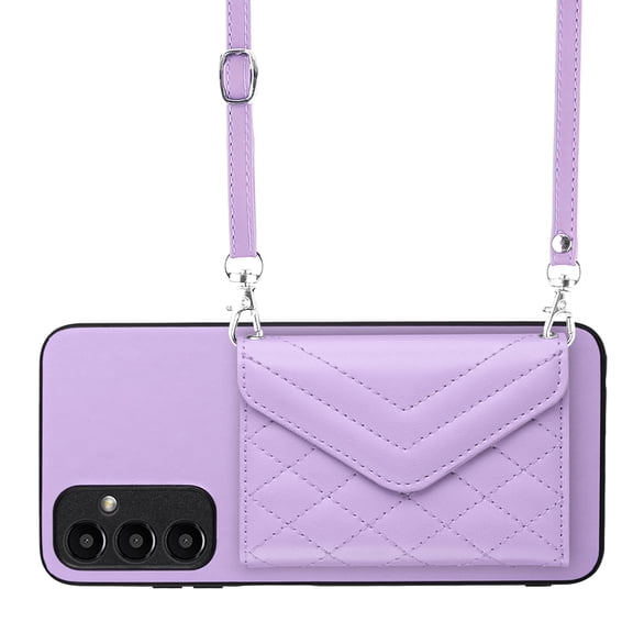 Allytech Galaxy A14 5G Wallet Case with Shoulder Strap, Luxury PU Leather RFID Blocking Protectve Anti-Scratch Bumper Cards Slots Magnetic Closure Phone Case Cover for Samsung Galaxy A14 5G, Purple