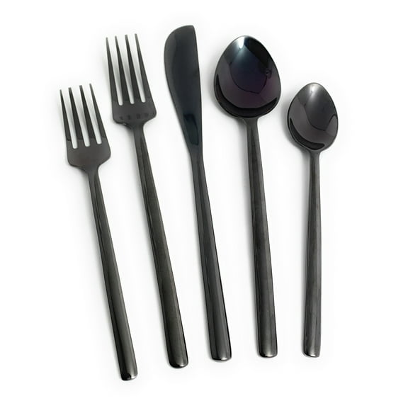 Classy R Us LLC VIBHSA Flatware Set of 5 Pieces (Stainless Steel, Black Glossy)