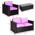 thumbnail image 2 of Gymax 4PC Rattan Patio Furniture Set Outdoor Wicker With Purple Cushion, 2 of 10
