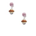 thumbnail image 2 of Delight Jewelry Goldtone Translucent Brown Center Spinner Pink Crystal Clip on Earrings, 2 of 5