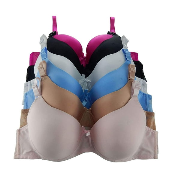 Iheyi 6 Pieces Plus Size Wired Full Cup/Demi Lace Plain Light Padded D/DD/DDD Bra (38DD)